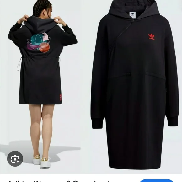 ❤️🖤❤️Adidas Chinese Lunar New Year Black Hoodie Dress - Oversized - Picture 1 of 11